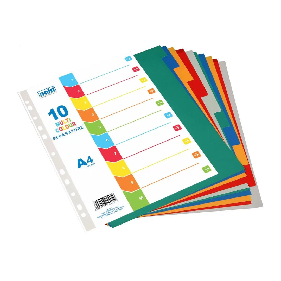 Plastic Separators 1 to 10 Tabs | 1 to 12 Tabs | A4 | Multicolour - Filex Systems Pvt Ltd