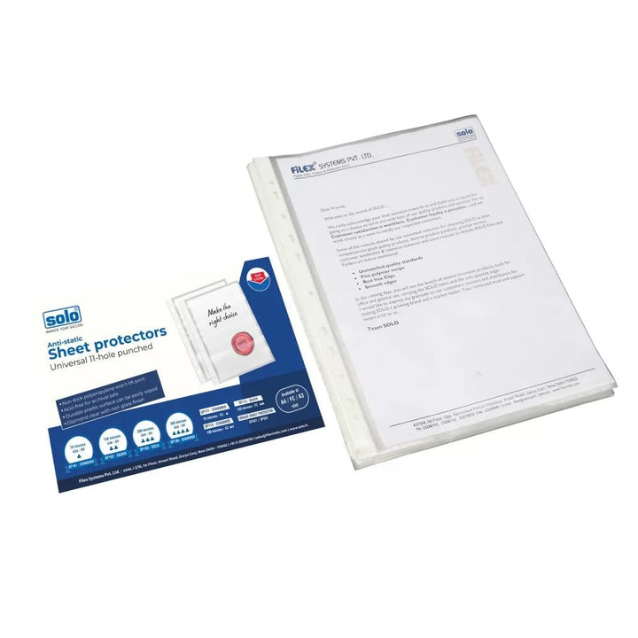 Sheet Protector – 11 Hole, GOLD (100+100 Microns), A4 (SP103), Pack of 50 - Filex Systems Pvt Ltd