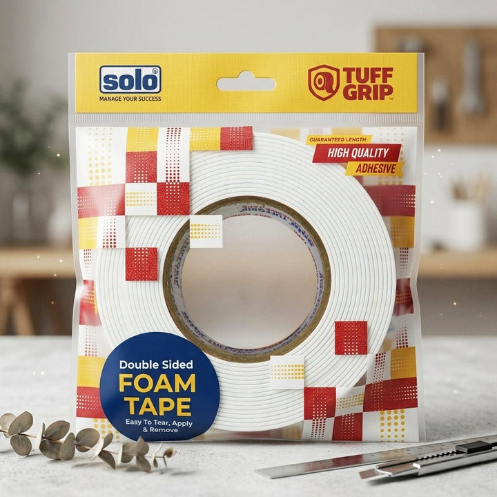 SOLO Double Sided Foam Tape | 5 Meter | Heavy Duty Self Adhesive Mounting Tape for Wall, Furniture &amp; Crafts, Multipurpose - Filex Systems Pvt Ltd