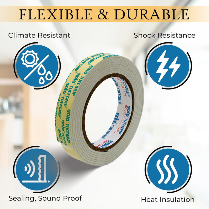 SOLO Double Sided Foam Tape | 5 Meter | Heavy Duty Self Adhesive Mounting Tape for Wall, Furniture &amp; Crafts, Multipurpose - Filex Systems Pvt Ltd