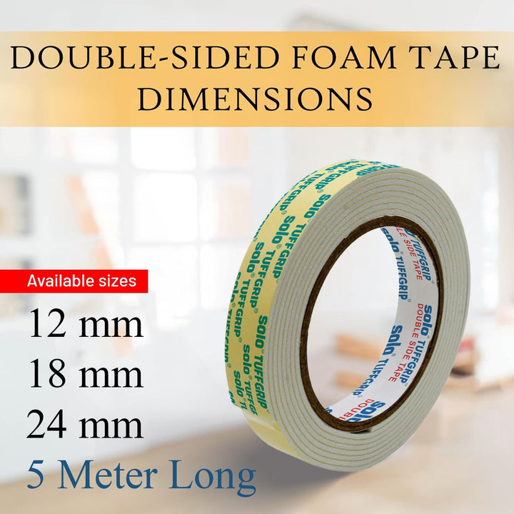SOLO Double Sided Foam Tape | 5 Meter | Heavy Duty Self Adhesive Mounting Tape for Wall, Furniture &amp; Crafts, Multipurpose - Filex Systems Pvt Ltd