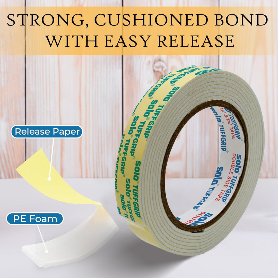 SOLO Double Sided Foam Tape | 5 Meter | Heavy Duty Self Adhesive Mounting Tape for Wall, Furniture &amp; Crafts, Multipurpose - Filex Systems Pvt Ltd