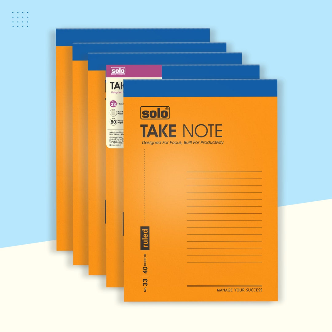 Takenote Slip Pad, Ruled Paper with 40 Sheets (80 Pages), Writing Notepad | Laminated Paper Cover | Pack of 5 - Filex Systems Pvt Ltd