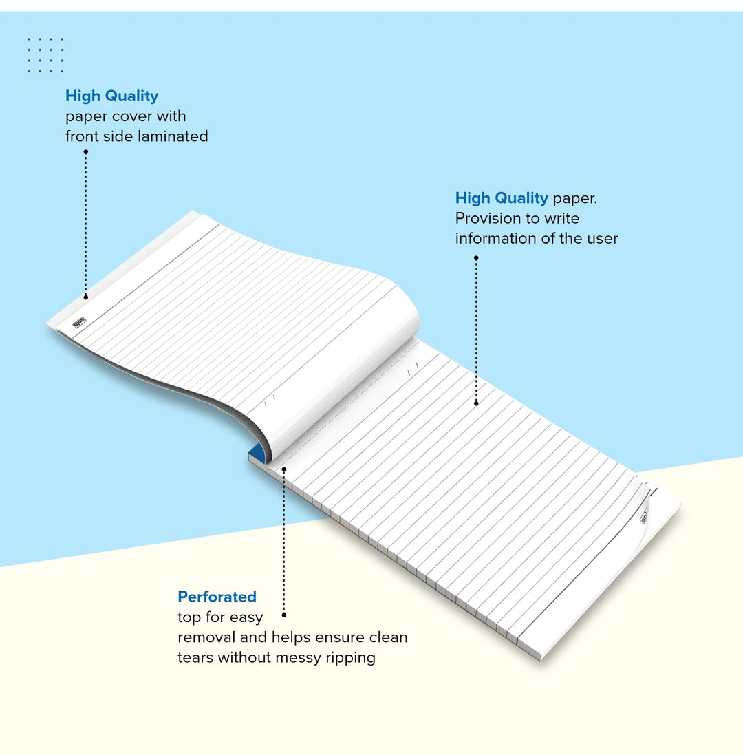 Takenote Slip Pad, Ruled Paper with 40 Sheets (80 Pages), Writing Notepad | Laminated Paper Cover | Pack of 5 - Filex Systems Pvt Ltd
