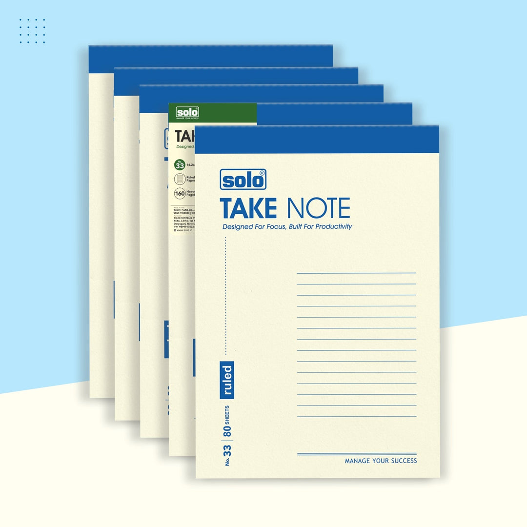 Takenote Slip Pad, Ruled Paper with 80 Sheets (160 Pages), Writing Notepad | Laminated Paper Cover | Pack of 5 - Filex Systems Pvt Ltd