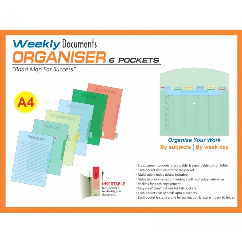 Weekly Documents Organizer 6 Pockets – DD206 (A4), Pack of 2 - Filex Systems Pvt Ltd
